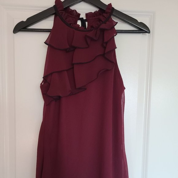 BCX Ruffle Halter Top, Burgundy, Size S - Picture 2 of 3